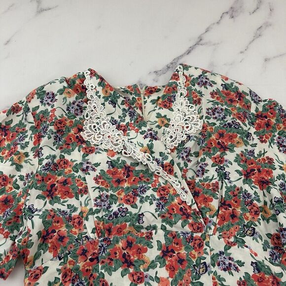 Maggie Lawrence Womens Vintage 90s Floral Dress Size 10 Pink Green Lace Pockets - Picture 2 of 11